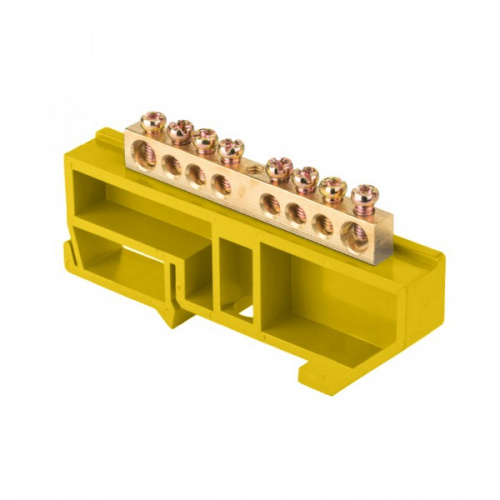 Изображение Шина "0" N (6x9мм) 8 отв. латунь желтый изолятор на DIN-рейку EKF  sn0-63-08-dz  (упак.20) 