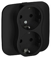 Изображение Розетка 2-м СП FLITE РС12-1-А-ФлЧ 16А с заземл. без защ. шторок безвинтовое крепление в сборе механизм черн. IEK FI-R21A-16-1-K02 