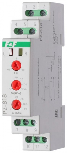 Изображение Реле уровня жидкости PZ-818 (без датчиков; двухуровн.; выбор режима работы; раздел. регулир. задержки переключ. по уровням; 1 модуль; монтаж на DIN-рейке) F&F EA08.001.009 