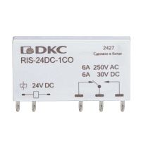 Изображение Реле миниатюрное ультратонкое 1CO ком. ток 6А AgSnO2 напряжение 24В DC DKC RIS-24DC-1CO 