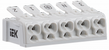 Клемма пружинная соединительная КСП5-3L+N+PE IEK  упак.:100  UKZ-B06-5P-F0-E0-10  Изображение Клемма пружинная соединительная КСП5-3L+N+PE IEK  упак.:100  UKZ-B06-5P-F0-E0-10