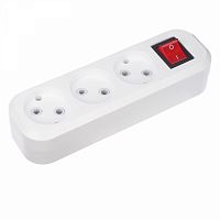 Колодка 3 гнезда с кнопкой без заземл. Rexant 11-8705  Изображение Колодка 3 гнезда с кнопкой без заземл. Rexant 11-8705