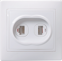КВАРТА Розетка 2местн. комп. и телеф. белый  EIK10-K01-DM  Изображение КВАРТА Розетка 2местн. комп. и телеф. белый  EIK10-K01-DM